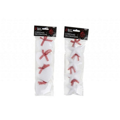 PMS Pack Of 4 9.5Cm Heart & Star Christmas Decorations
