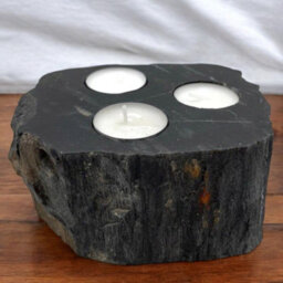 Serenityy Petrified Wood Triple Tealight Candle Holder - Hand-Carved Rustic Brown - thumbnail 5