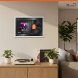 "AK Frames 25X17"" White Classic Vinyl Record Frame With Black Mount For 12 Inch Lp Cover & Disc - Overlapped Design" - thumbnail 5