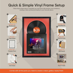 "AK Frames 25X17"" White Classic Vinyl Record Frame With Black Mount For 12 Inch Lp Cover & Disc - Overlapped Design" - thumbnail 7