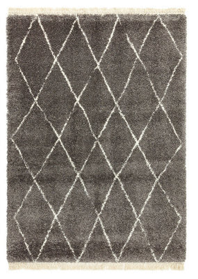 Grey Diamond Shaggy Kilim Luxurious Modern Moroccan Geometric Rug For Dining Room-200Cm X 290Cm - image 1