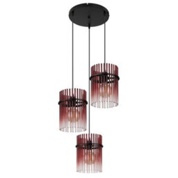 Luminosa Lighting Luminosa Gorley Cluster Pendant Ceiling Light Matt Black Blackberry Glass Shade 3X E27 - thumbnail 2