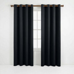 Aspire Homeware Plain Room Darkening Blackout Eyelet Curtain Pair Black (W) 168Cm X (D)228Cm With Tie Back Pair - thumbnail 1
