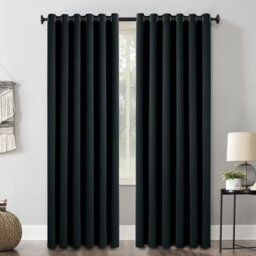 Aspire Homeware Plain Room Darkening Blackout Eyelet Curtain Pair Black (W) 168Cm X (D)228Cm With Tie Back Pair - thumbnail 2