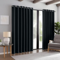 Aspire Homeware Plain Room Darkening Blackout Eyelet Curtain Pair Black (W) 168Cm X (D)228Cm With Tie Back Pair - thumbnail 9