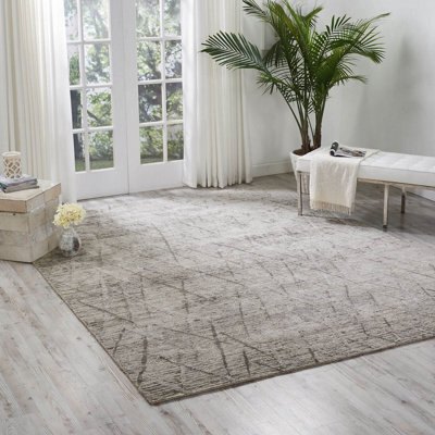 Grey Wool Luxurious Plain Easy To Clean Handmade Dining Room Bedroom And Living Room Rug -297Cm X 419Cm