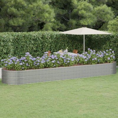 Berkfield Garden Planter Powder-Coated Steel 584X140X68 Cm Silver - image 1