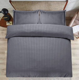 Casabella Satin Stripe Duvet Cover Sets, Single Grey Bedding With Satin Stripes, Single Duvet Set & Pillowcases - thumbnail 4