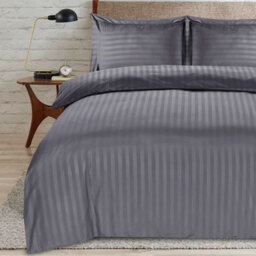 Casabella Satin Stripe Duvet Cover Sets, Single Grey Bedding With Satin Stripes, Single Duvet Set & Pillowcases