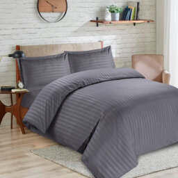 Casabella Satin Stripe Duvet Cover Sets, Single Grey Bedding With Satin Stripes, Single Duvet Set & Pillowcases - thumbnail 2