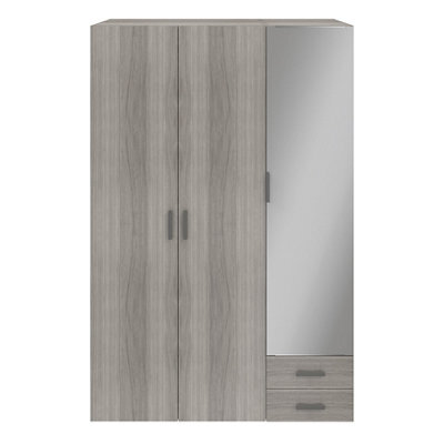 GoodHome Atomia Freestanding Matt Grey Oak Effect Chipboard Mirrored Triple 2 Drawer Wardrobe (H)2250mm (W)1000mm (D)580mm