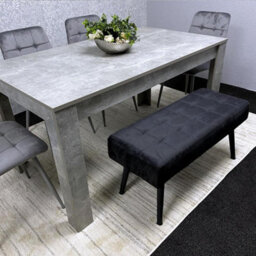 Kosy Koala Wooden Grey Dining Table Set With 4 Grey Velvet Chairs And 1 Black Bench - Dining Room Furniture - thumbnail 2