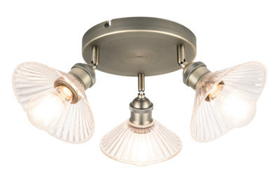 GoodHome Northwich Plate Satin Antique Brass Effect 3 Light Spotlight - image 1