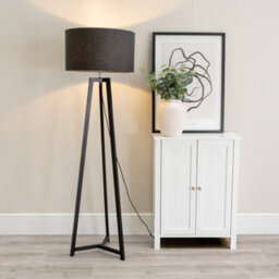Valuelights Lottie Black Wood Tripod Floor Lamp With Charcoal Grey Drum Shade
