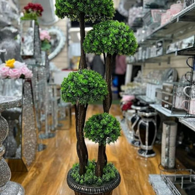 Biznest Artificial Plant Cedar Ball Topiary Tree Pot Faux Shrub Bush Greenery Decorative For Indoor Outdoor (4 Leaf Flower 120Cm)