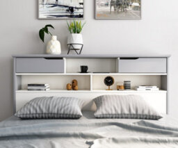 Save On Goods UK 5Ft King Size Pure White And Grey,wood,wooden Low Foot End, Bed Frame.shaker Style With Shelves. Storage Drawer Options - thumbnail 2