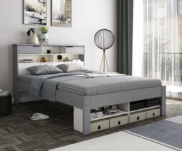 Save On Goods UK 5Ft King Size Pure White And Grey,wood,wooden Low Foot End, Bed Frame.shaker Style With Shelves. Storage Drawer Options - thumbnail 1