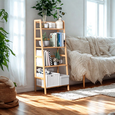 FURNOLD 4 Tier Bamboo Freestanding Ladder Bookcase Shelf - image 1