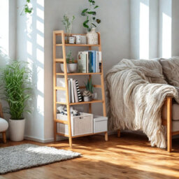 FURNOLD 4 Tier Bamboo Freestanding Ladder Bookcase Shelf - thumbnail 5