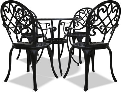 Centurion Supports Prego Luxurious Garden And Patio Table And 4 Large Chairs With Armrests Cast Aluminium Bistro Set - Black - image 1