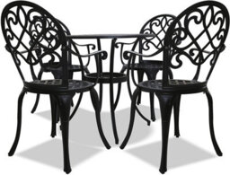 Centurion Supports Prego Luxurious Garden And Patio Table And 4 Large Chairs With Armrests Cast Aluminium Bistro Set - Black - thumbnail 1