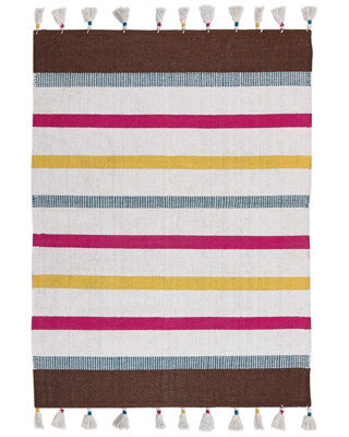 Beliani Handwoven Cotton Area Rag Rug Multicolour Stripes 140 X 200 Cm - image 1