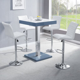 Furniture in Fashion Topaz Glass White Grey Bar Table 4 Ripple White Stools - thumbnail 1