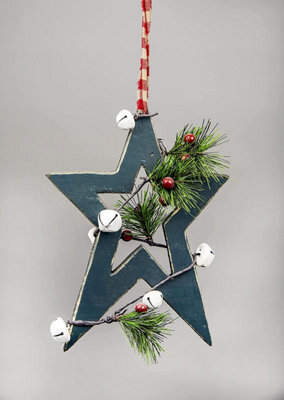 Shatchi Wooden Hanging Decoration Star Shape Green 25X1.2X36 Cm - image 1