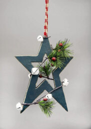 Shatchi Wooden Hanging Decoration Star Shape Green 25X1.2X36 Cm - thumbnail 1