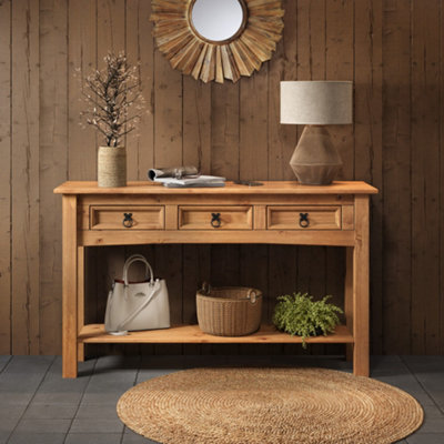 Mercers Furniture Corona 3 Drawer Console Table Hallway Side Unit Solid Pine With Mexican Styling - image 1