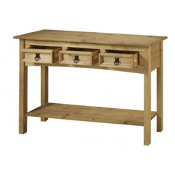 Mercers Furniture Corona 3 Drawer Console Table Hallway Side Unit Solid Pine With Mexican Styling - thumbnail 2
