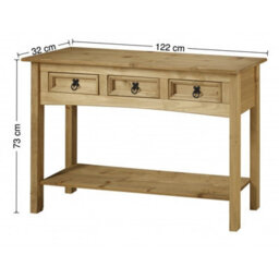 Mercers Furniture Corona 3 Drawer Console Table Hallway Side Unit Solid Pine With Mexican Styling - thumbnail 5
