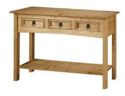 Mercers Furniture Corona 3 Drawer Console Table Hallway Side Unit Solid Pine With Mexican Styling - thumbnail 4