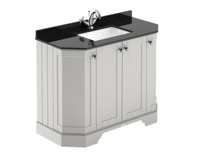 Hudson Reed Floor Standing 4 Door Angled Vanity Unit With 1 Tap Hole Black Marble Top & Basin, Timeless Sand, 1036 X 470 mm - image 1