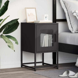 Berkfield Bedside Cabinet Black 36X39X60.5 Cm Cold-Rolled Steel - thumbnail 3