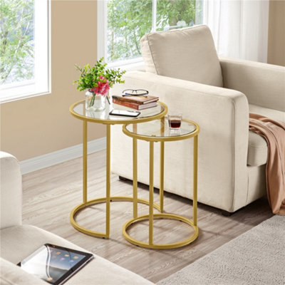 Yaheetech Gold Nesting Side Table Set With Glass Tabletop For Living Room - image 1