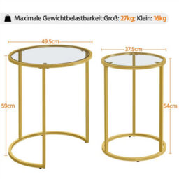 Yaheetech Gold Nesting Side Table Set With Glass Tabletop For Living Room - thumbnail 3