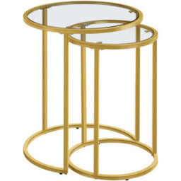 Yaheetech Gold Nesting Side Table Set With Glass Tabletop For Living Room - thumbnail 2