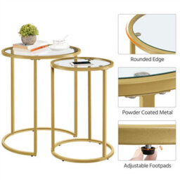 Yaheetech Gold Nesting Side Table Set With Glass Tabletop For Living Room - thumbnail 7
