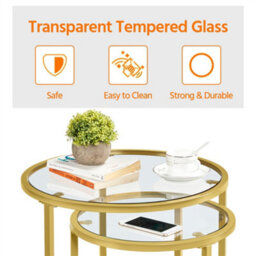 Yaheetech Gold Nesting Side Table Set With Glass Tabletop For Living Room - thumbnail 4