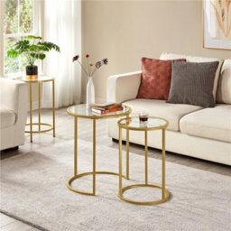 Yaheetech Gold Nesting Side Table Set With Glass Tabletop For Living Room - thumbnail 8