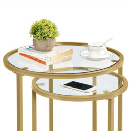 Yaheetech Gold Nesting Side Table Set With Glass Tabletop For Living Room - thumbnail 9
