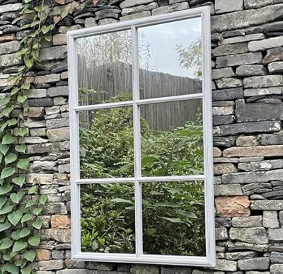 Biznest Window Style Wall Mirror Durable Frame Indoor/outdoor Living Collection Rectangular Wall Mirror 50X76Cm (White) - image 1