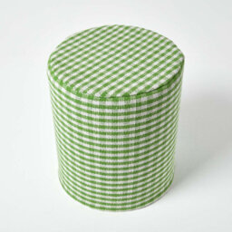 Homescapes Green Gingham Check Round Pouffe Cotton 40 X 42 Cm - thumbnail 3