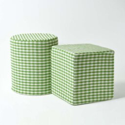 Homescapes Green Gingham Check Round Pouffe Cotton 40 X 42 Cm - thumbnail 5