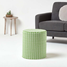 Homescapes Green Gingham Check Round Pouffe Cotton 40 X 42 Cm - thumbnail 2