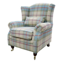 Wing Chair Original Fireside High Back Armchair P And S Balmoral Aqua Blue Check Real Fabric - thumbnail 2