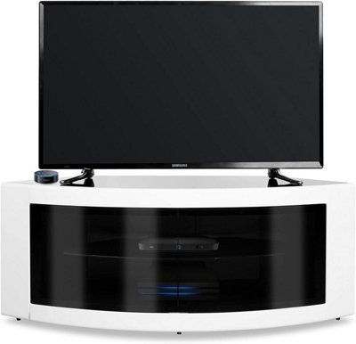 "Homeology Pangea Gloss White Curved Tru-Corner Black Beam-Thru Doors Up To 50"" Tv Cabinet" - image 1