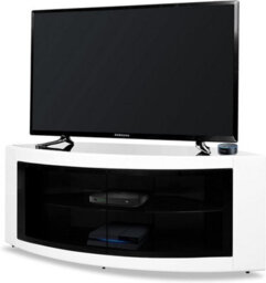 "Homeology Pangea Gloss White Curved Tru-Corner Black Beam-Thru Doors Up To 50"" Tv Cabinet" - thumbnail 4