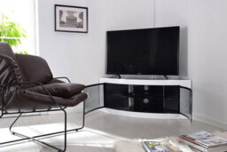"Homeology Pangea Gloss White Curved Tru-Corner Black Beam-Thru Doors Up To 50"" Tv Cabinet" - thumbnail 7